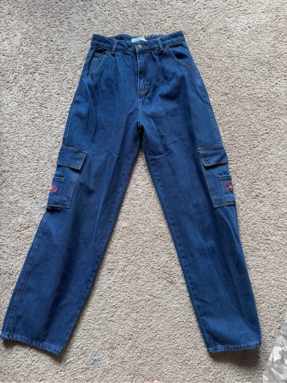 Women's Dark Blue Denim Cargo Overalls Jeans